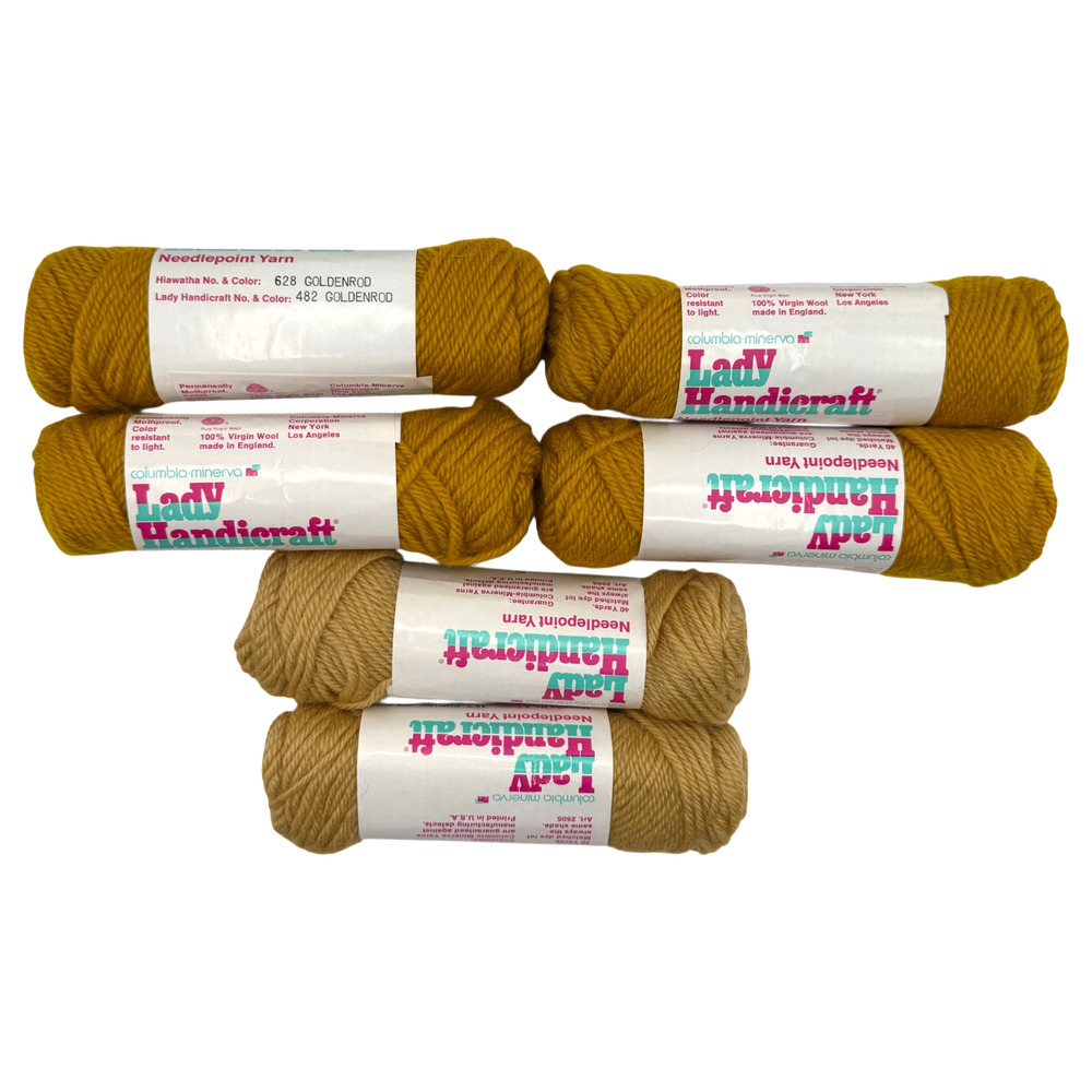 Lot 6 Skeins Columbia Minerva Lady Handicraft Needlepoint Yarn Gold 40 yds NOS
